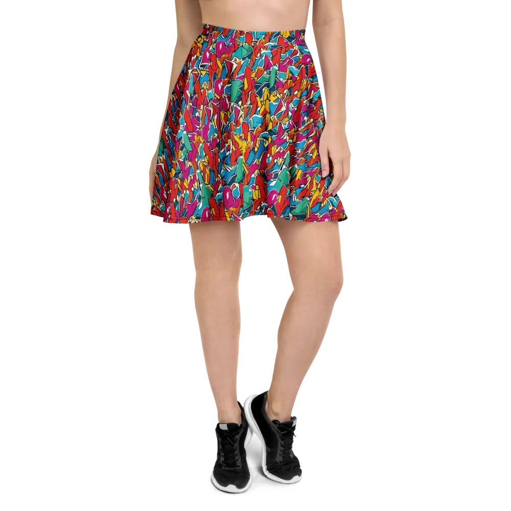 Neon Shardfield on Skater Skirt — Front