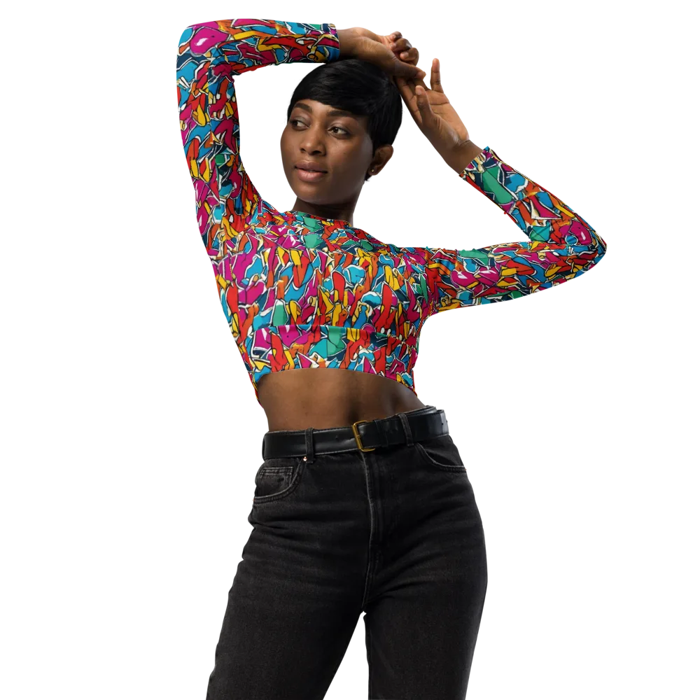 Neon Shardfield on Long Sleeve Crop Top — Front
