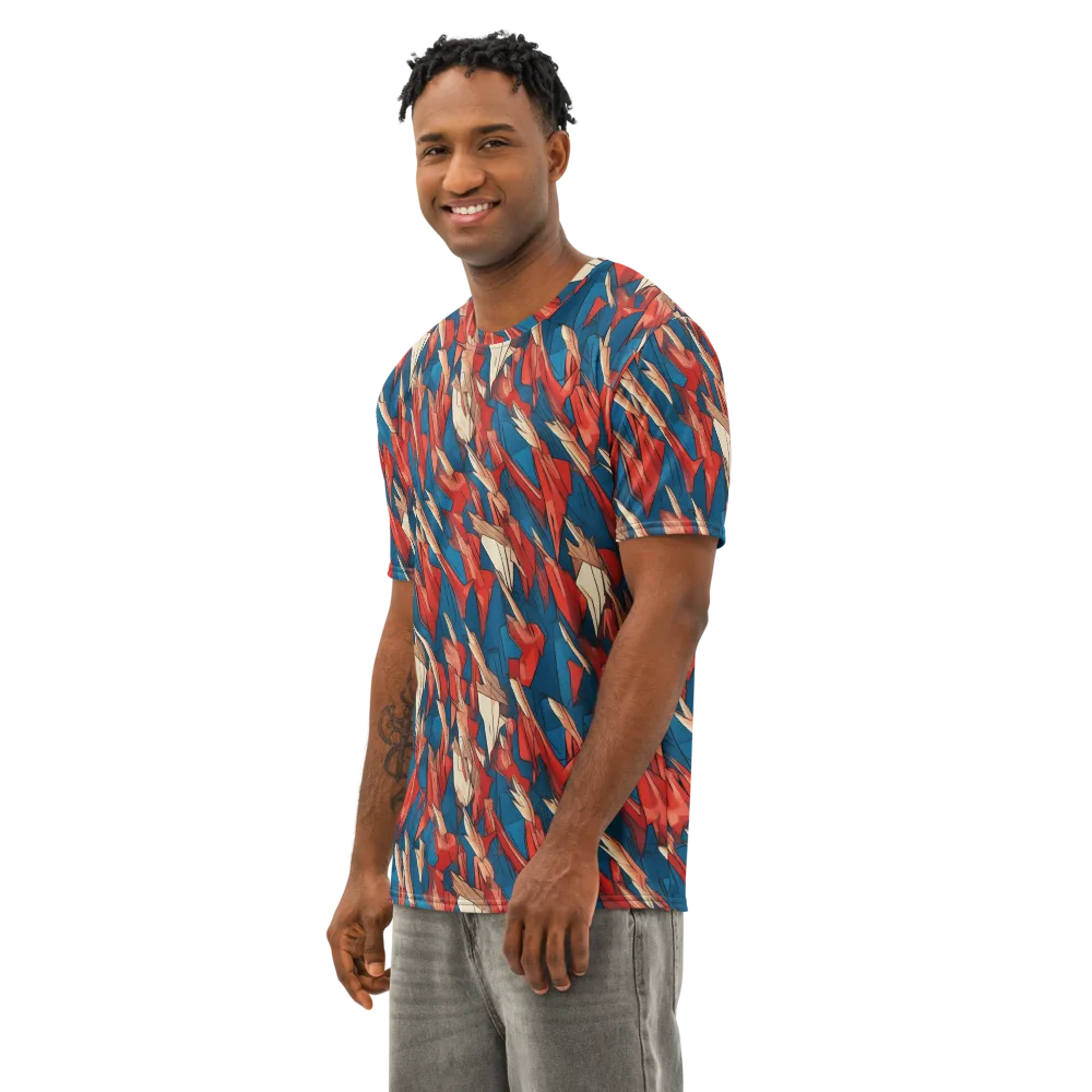 Cobalt Plume on Men's Cotton Crew Neck T-Shirt — Left Front