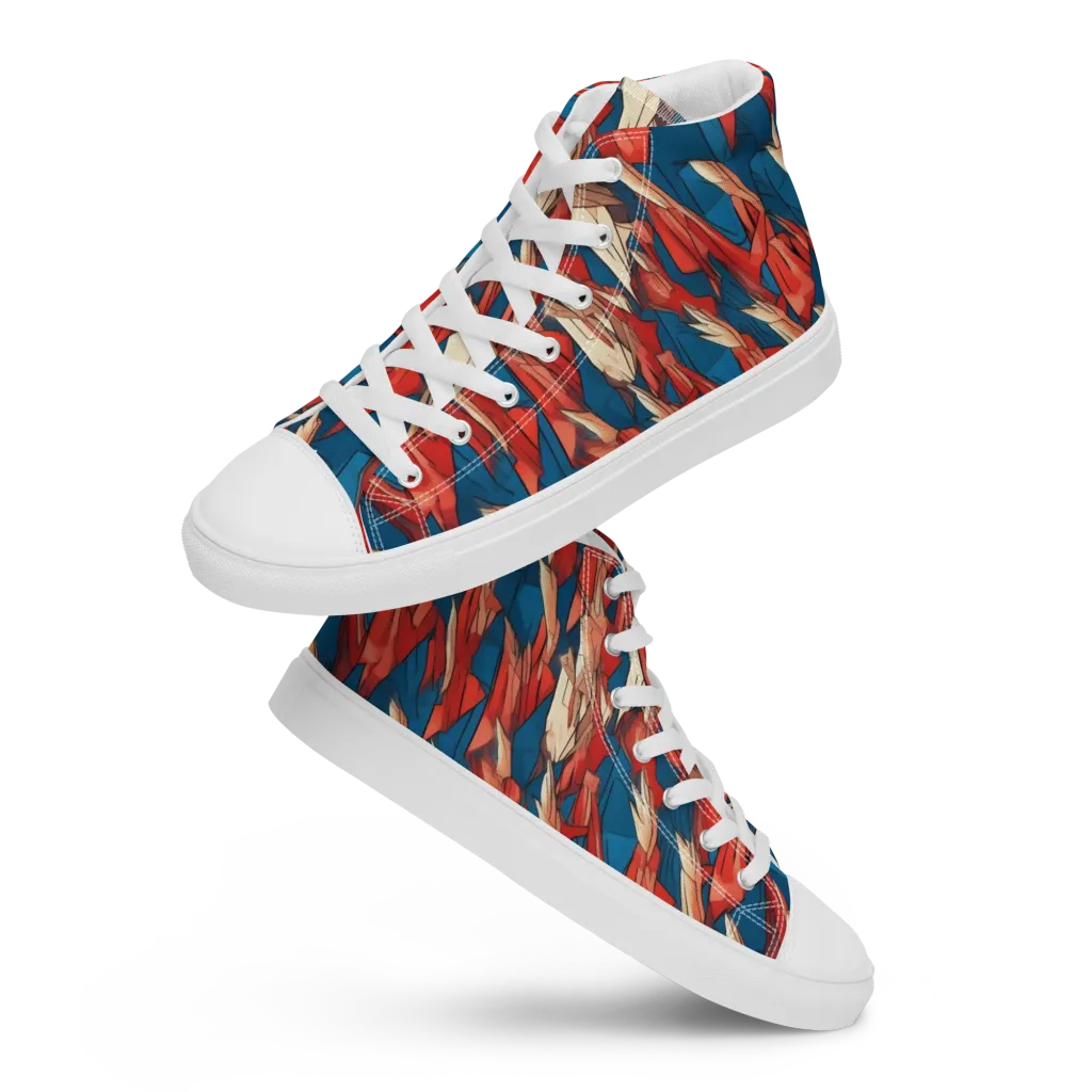 Cobalt Plume on Men's High Top Canvas Shoes — Front
