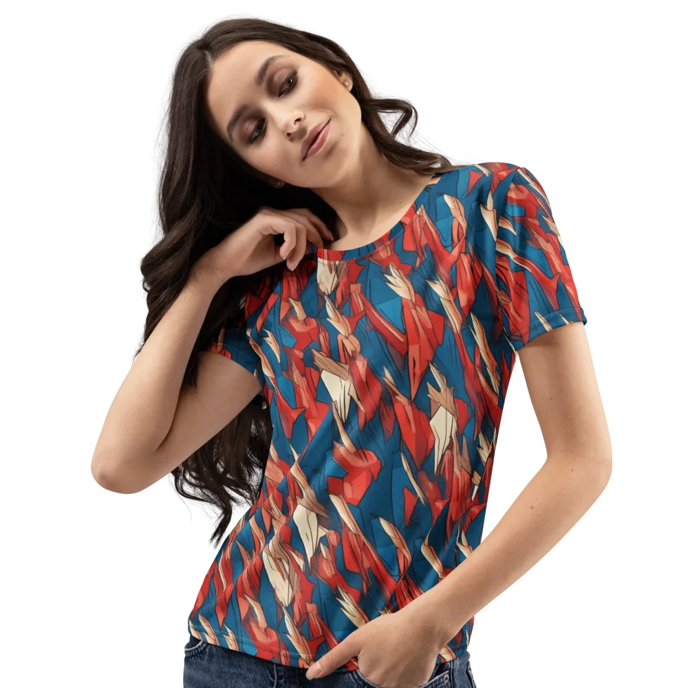 Cobalt Plume on Women's Crew Neck T-Shirt — Left Front