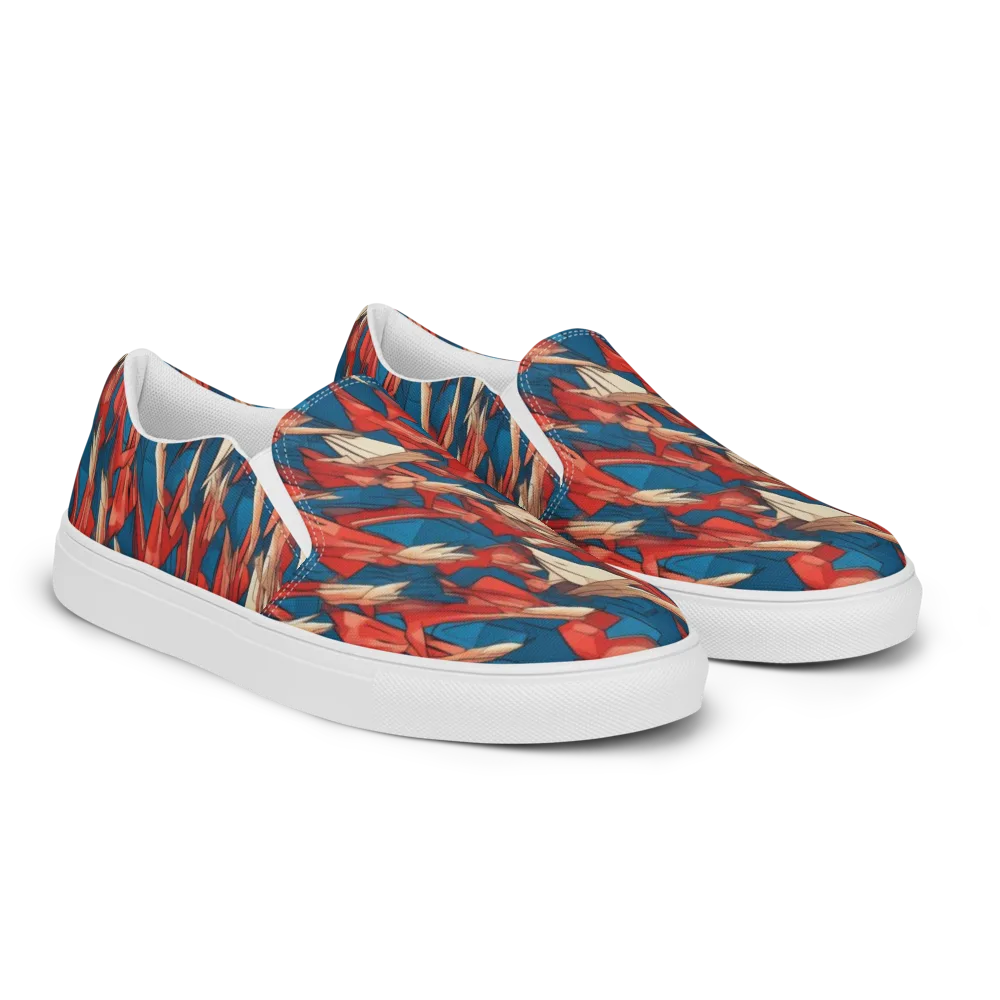 Cobalt Plume on Men's Slip-On Canvas Shoes — Right Front