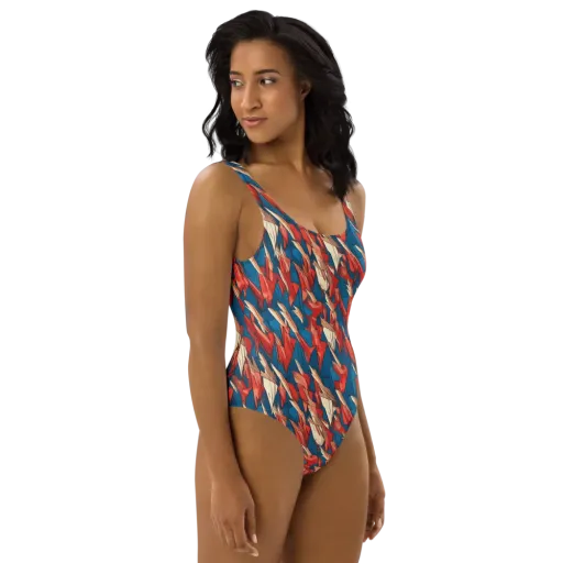 Cobalt Plume on a One-Piece Swimsuit