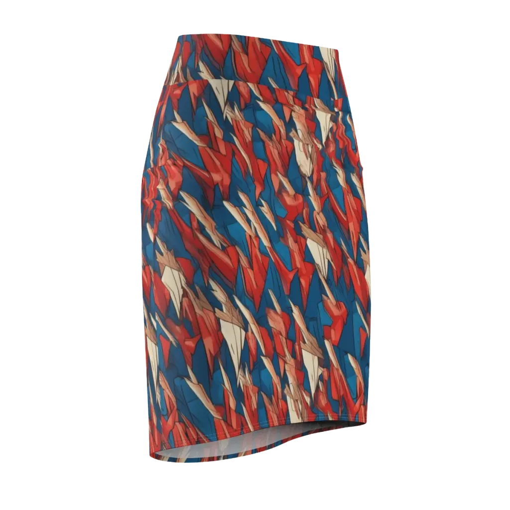 Cobalt Plume on Pencil Skirt — Front Side