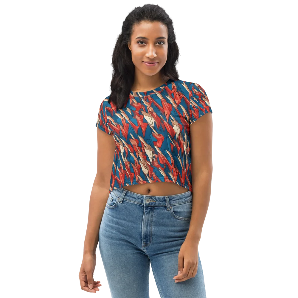 Cobalt Plume on Crop Tee — Front