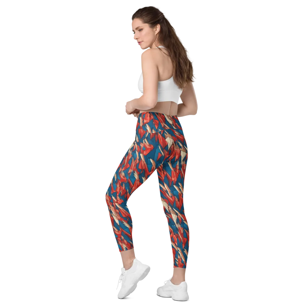 Cobalt Plume on Leggings with Pockets — Left Back