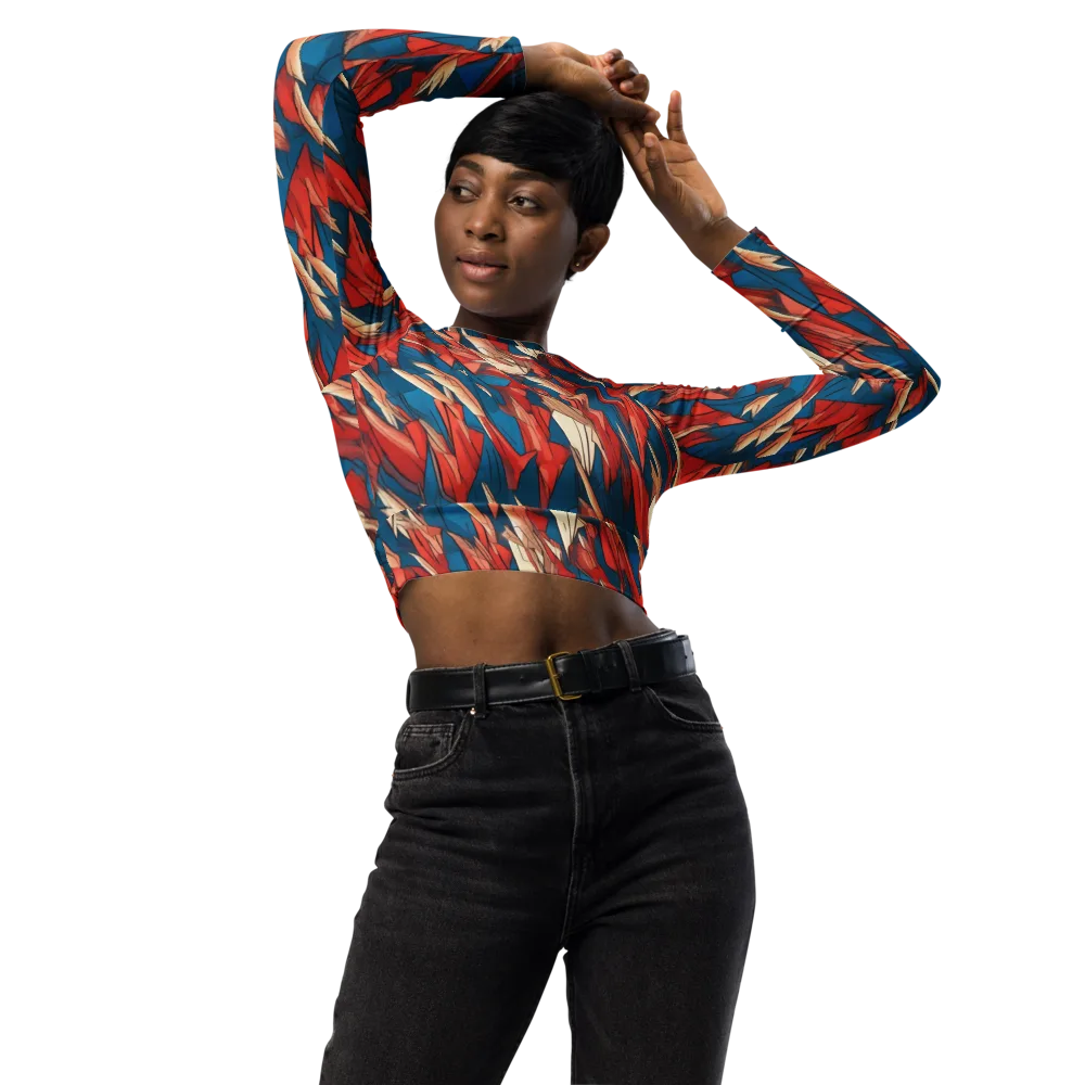 Cobalt Plume on Long Sleeve Crop Top — Front