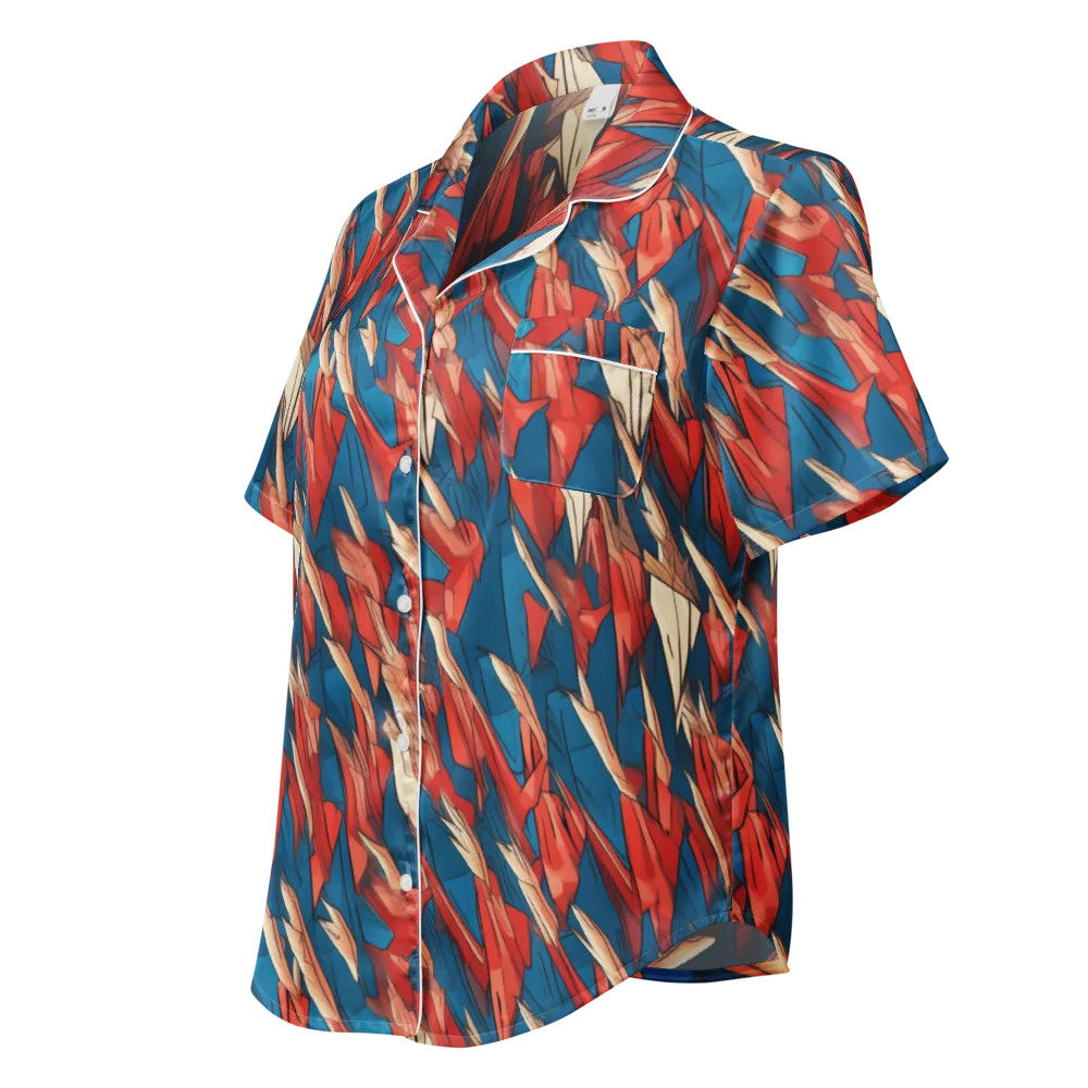 Cobalt Plume on Women's Short Sleeve Pajama Top — Left Front