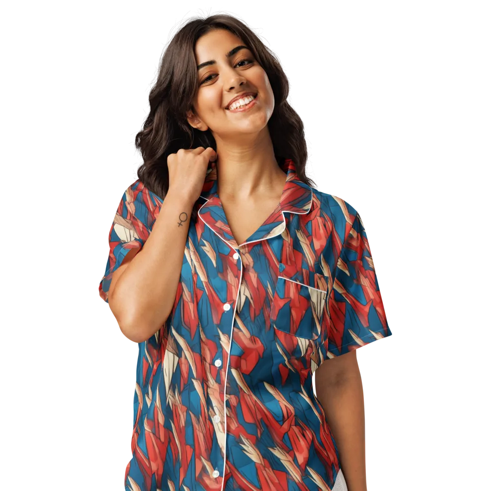 Cobalt Plume on Women's Short Sleeve Pajama Top — Front