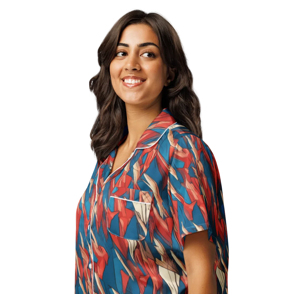 Cobalt Plume on Women's Short Sleeve Pajama Top — Left Front