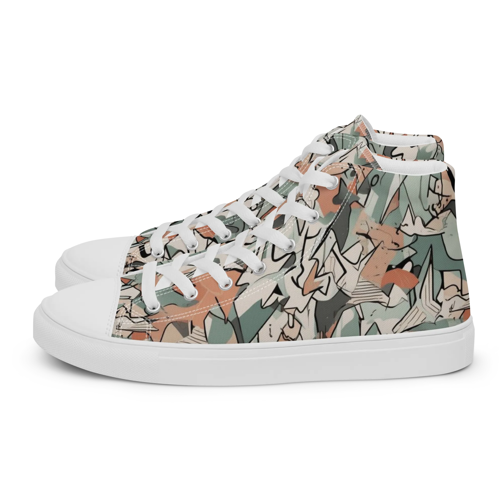 Sage Shatter on Women's High Top Canvas Shoes — Left