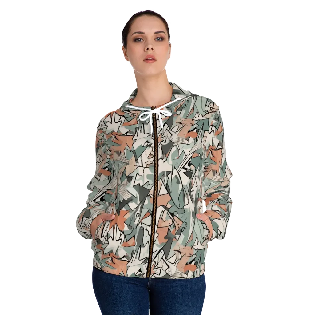 Sage Shatter on Women's Full-Zip Hoodie — Front On Person