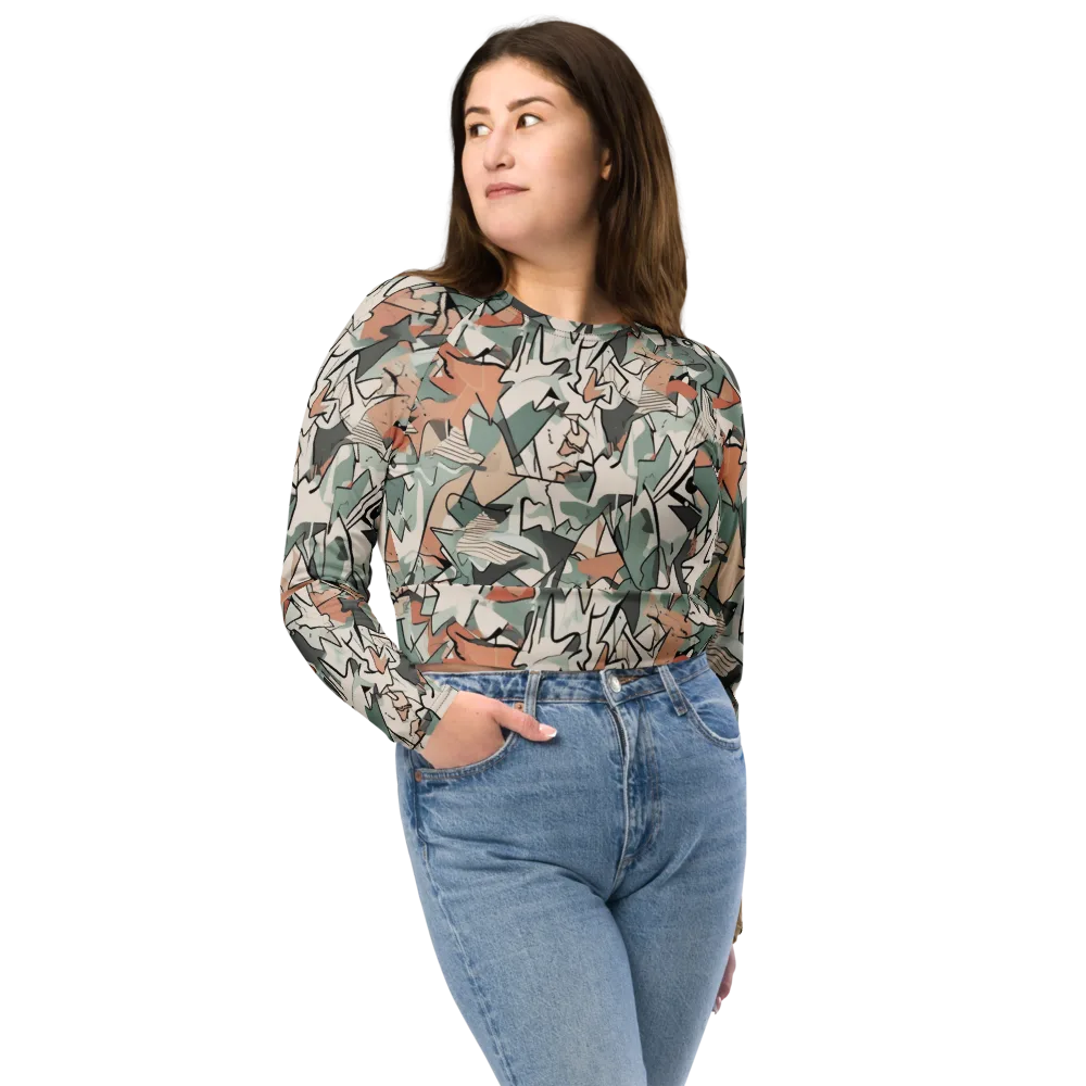 Sage Shatter on Long Sleeve Crop Top — Front