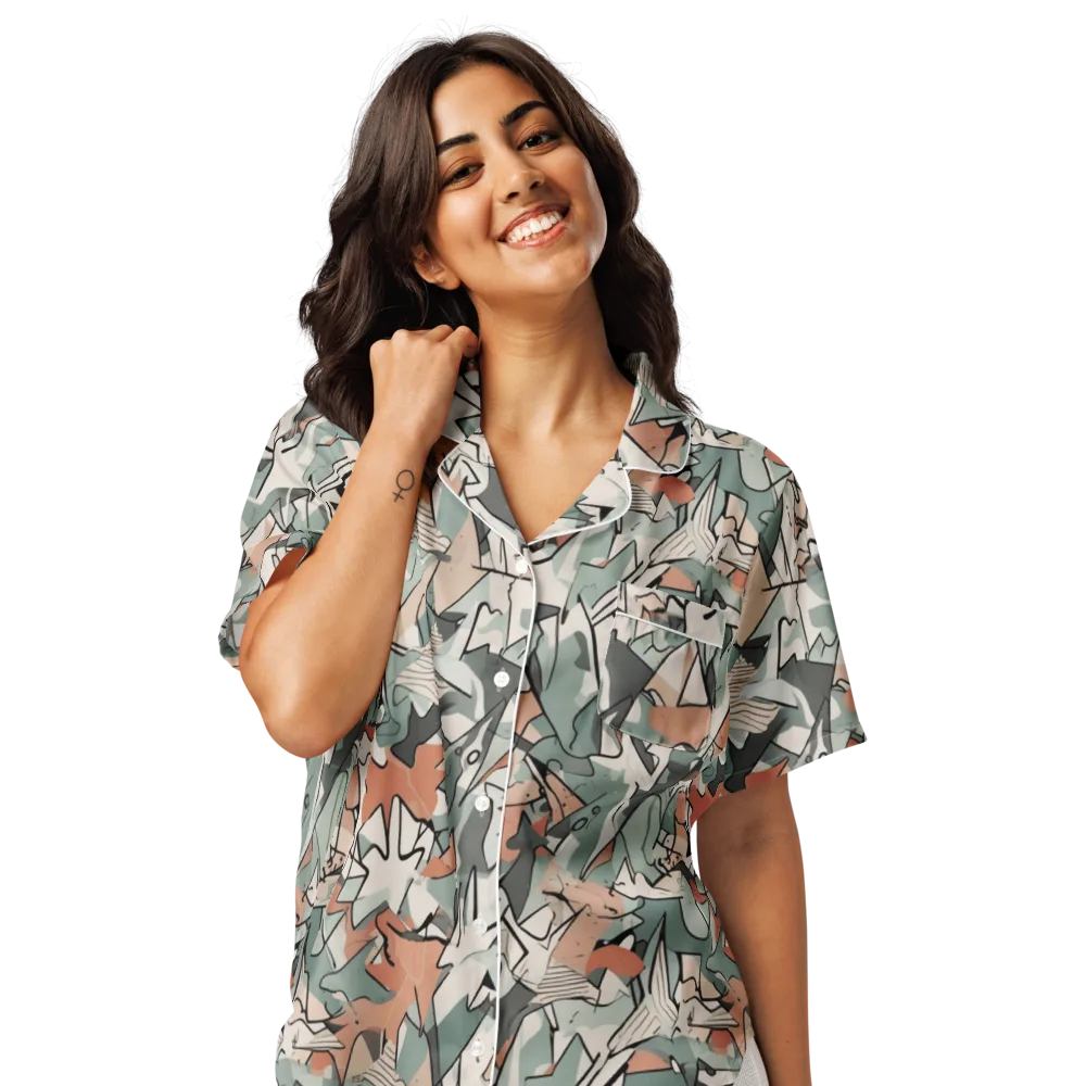 Sage Shatter on Women's Short Sleeve Pajama Top — Front