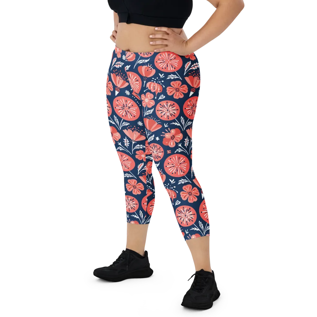 Midnight Bloom on Capri Leggings — Front