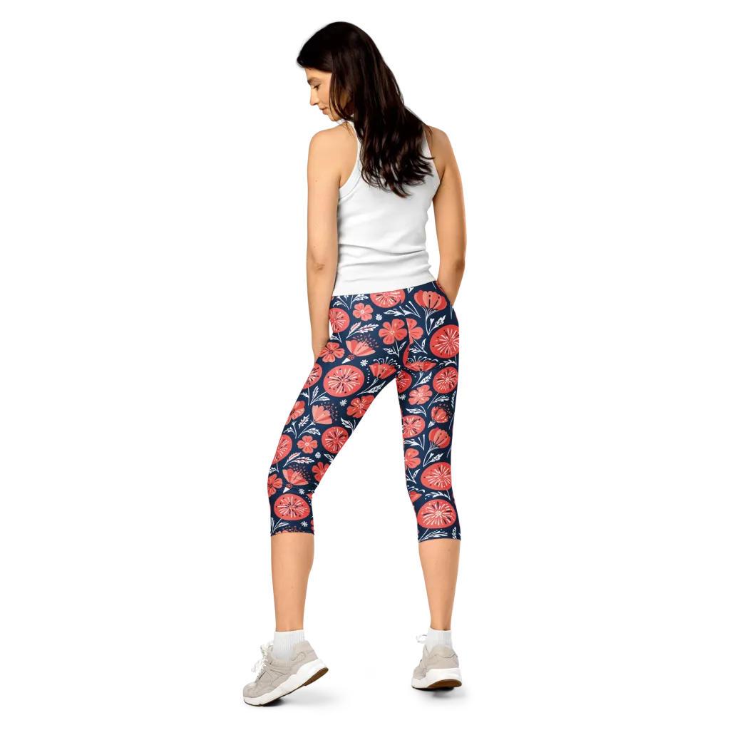 Midnight Bloom on Capri Leggings — Back
