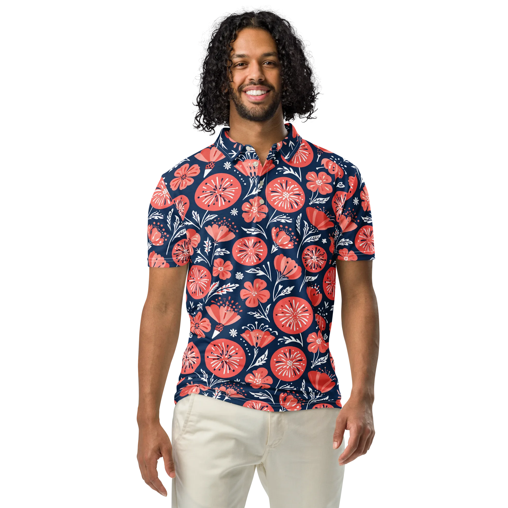 Midnight Bloom on Men's Slim Fit Polo Shirt — Front