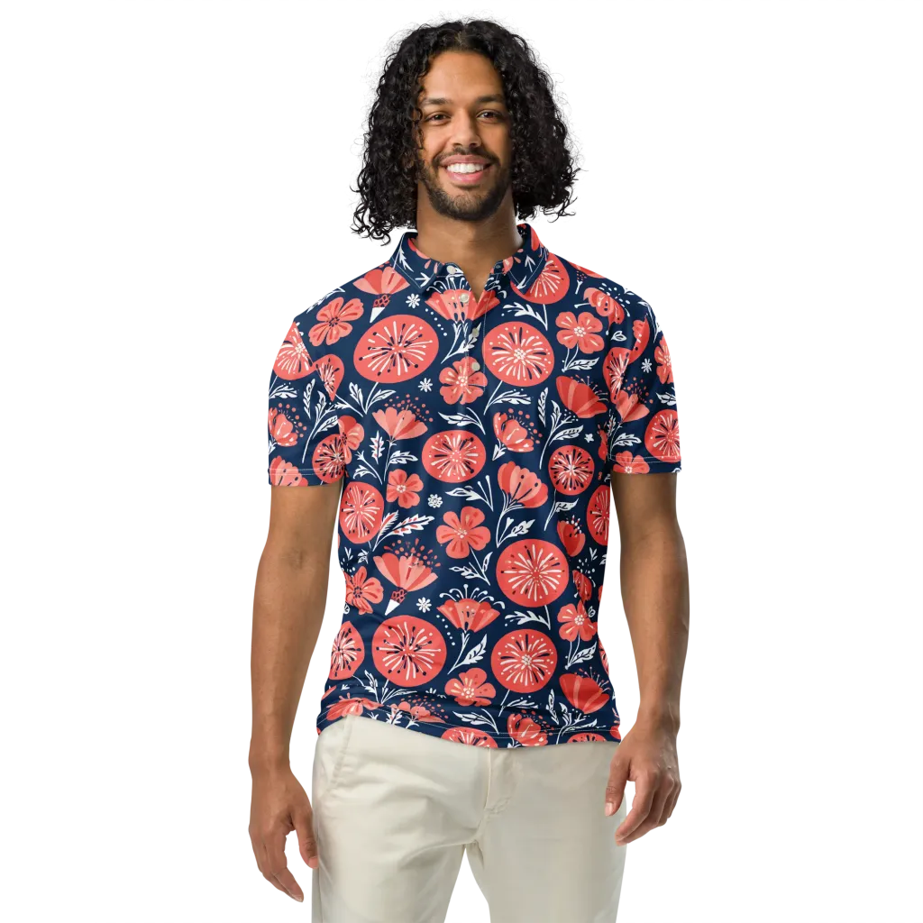 Midnight Bloom Men's Slim Fit Polo Shirt on model