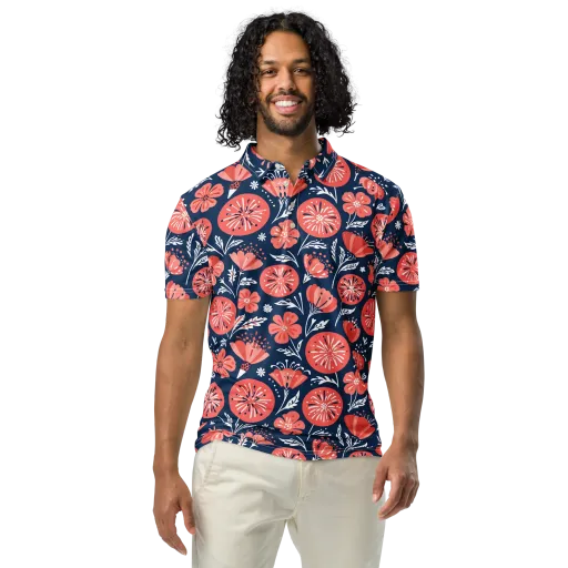 Midnight Bloom on a Men's Slim Fit Polo Shirt