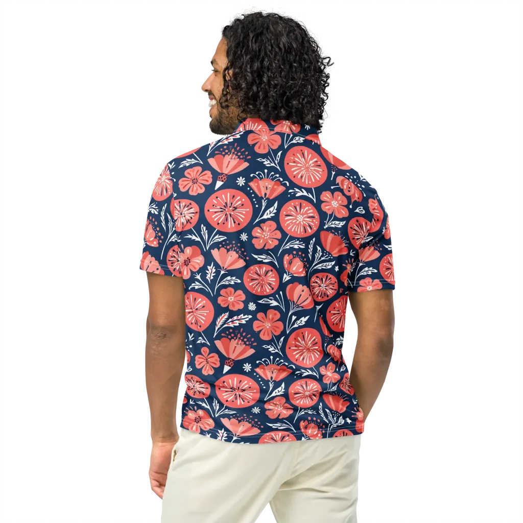 Midnight Bloom on Men's Slim Fit Polo Shirt — Back