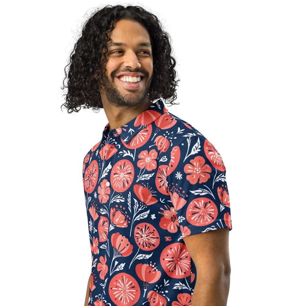 Midnight Bloom on Men's Slim Fit Polo Shirt — Left Front