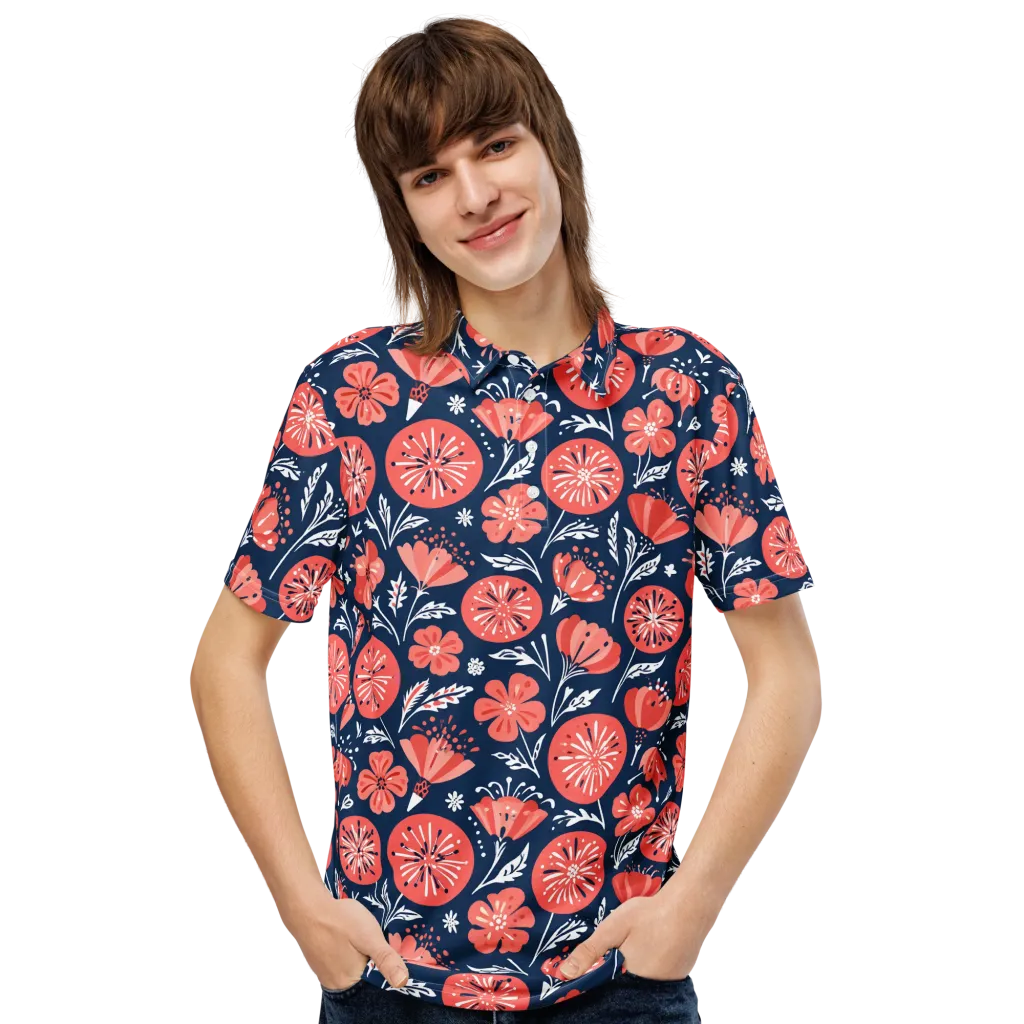 Midnight Bloom on Men's Slim Fit Polo Shirt — Front