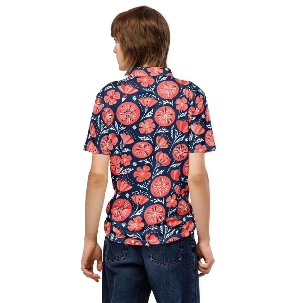 Midnight Bloom on Men's Slim Fit Polo Shirt — Back