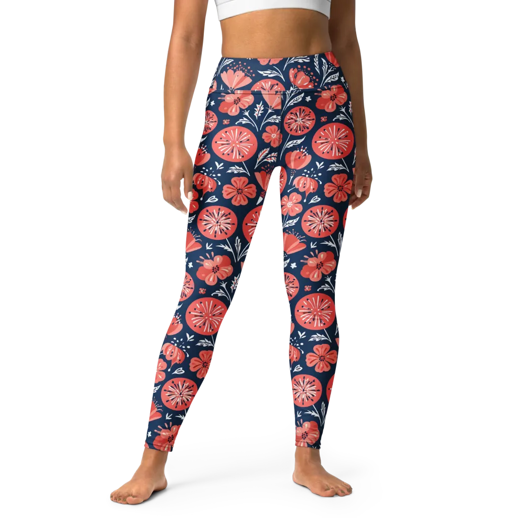 Midnight Bloom on Yoga Leggings — Front