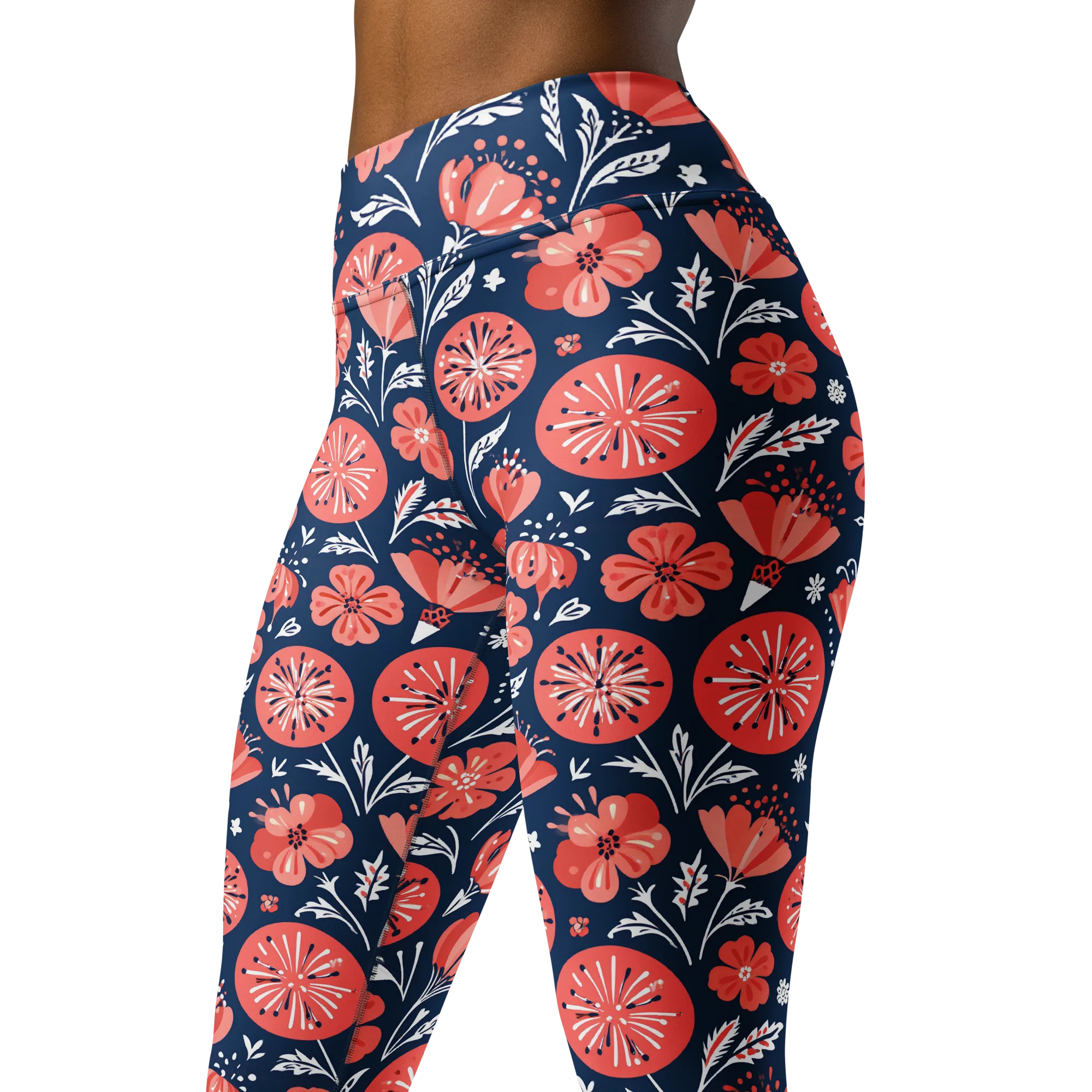 Midnight Bloom on Yoga Leggings — Left Front