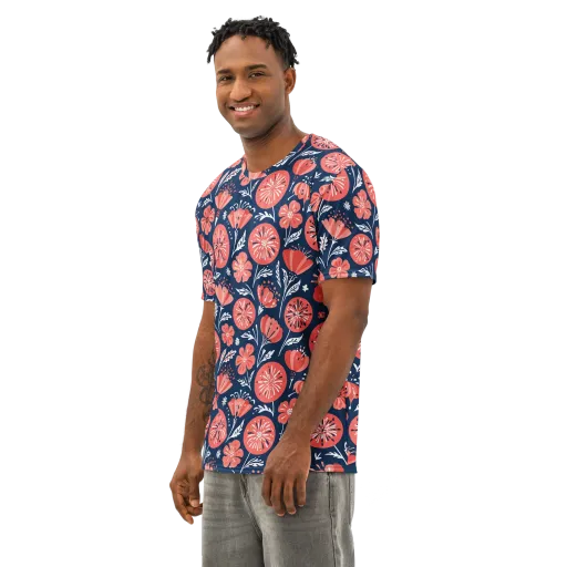 Midnight Bloom on a Men's Cotton Crew Neck T-Shirt