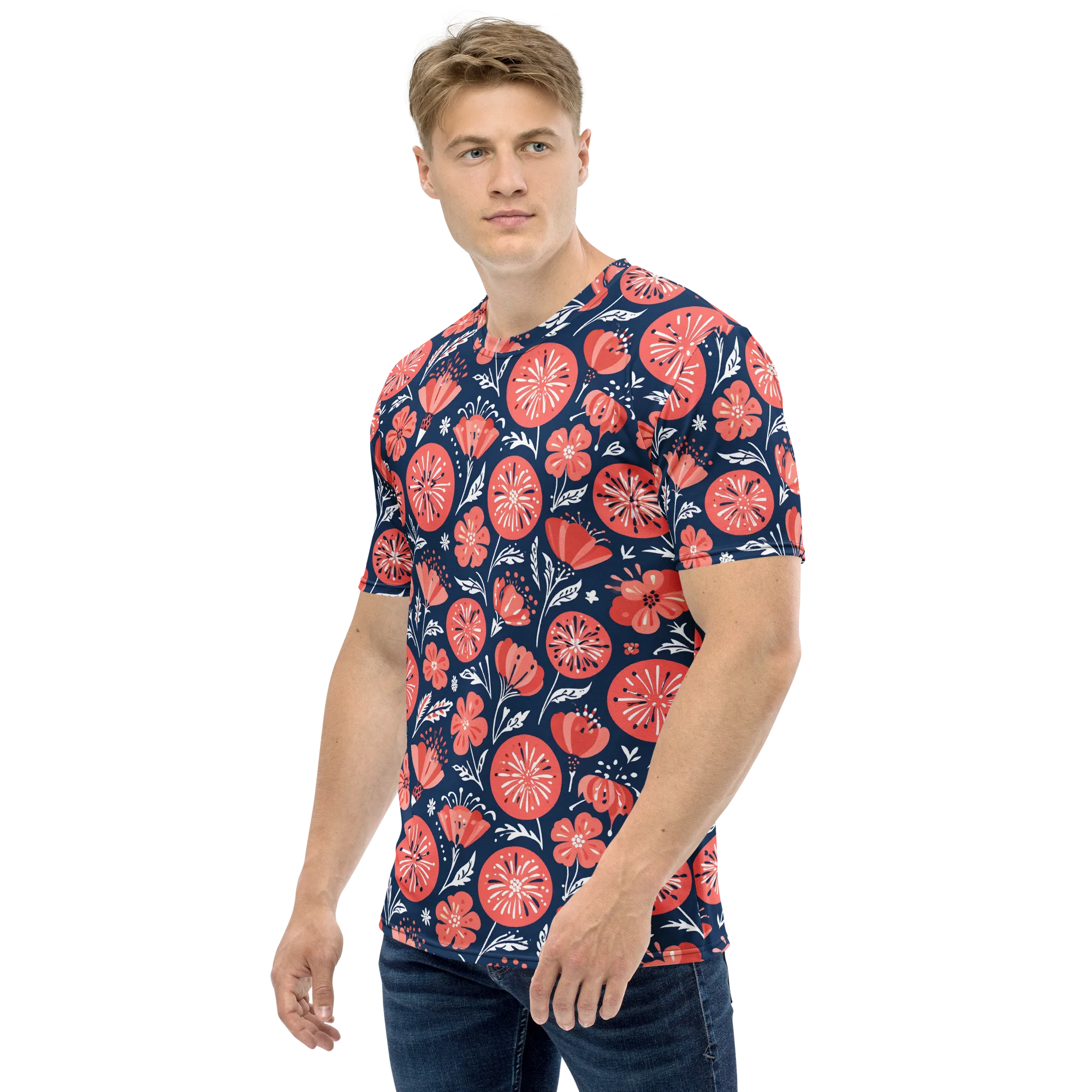 Midnight Bloom on Men's Crew Neck T-Shirt — Left
