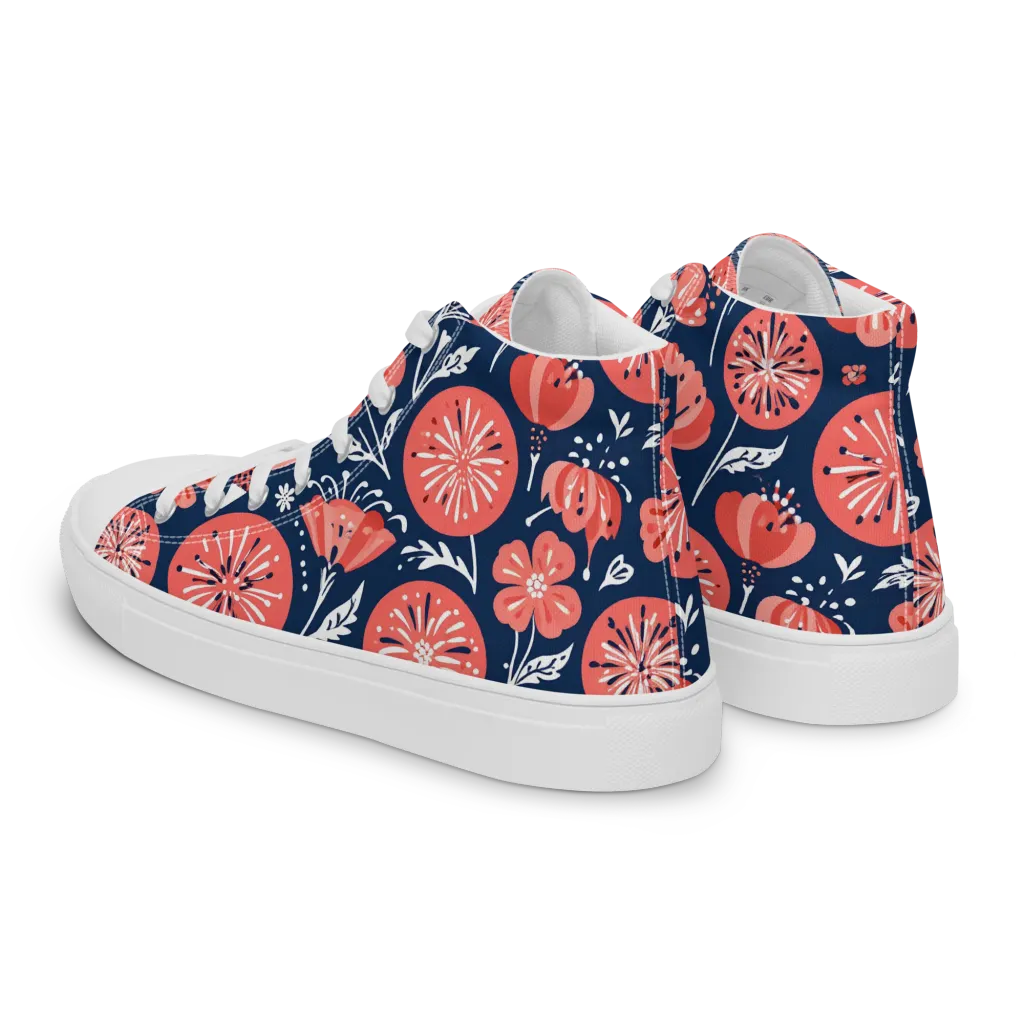 Midnight Bloom on Men's High Top Canvas Shoes — Left Back