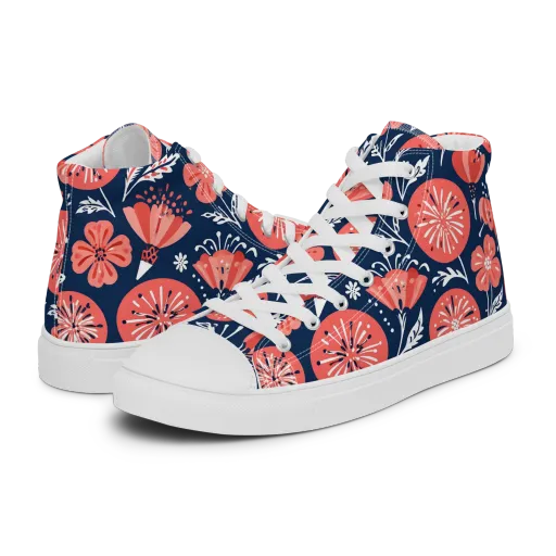 Midnight Bloom on a Men's High Top Canvas Shoes