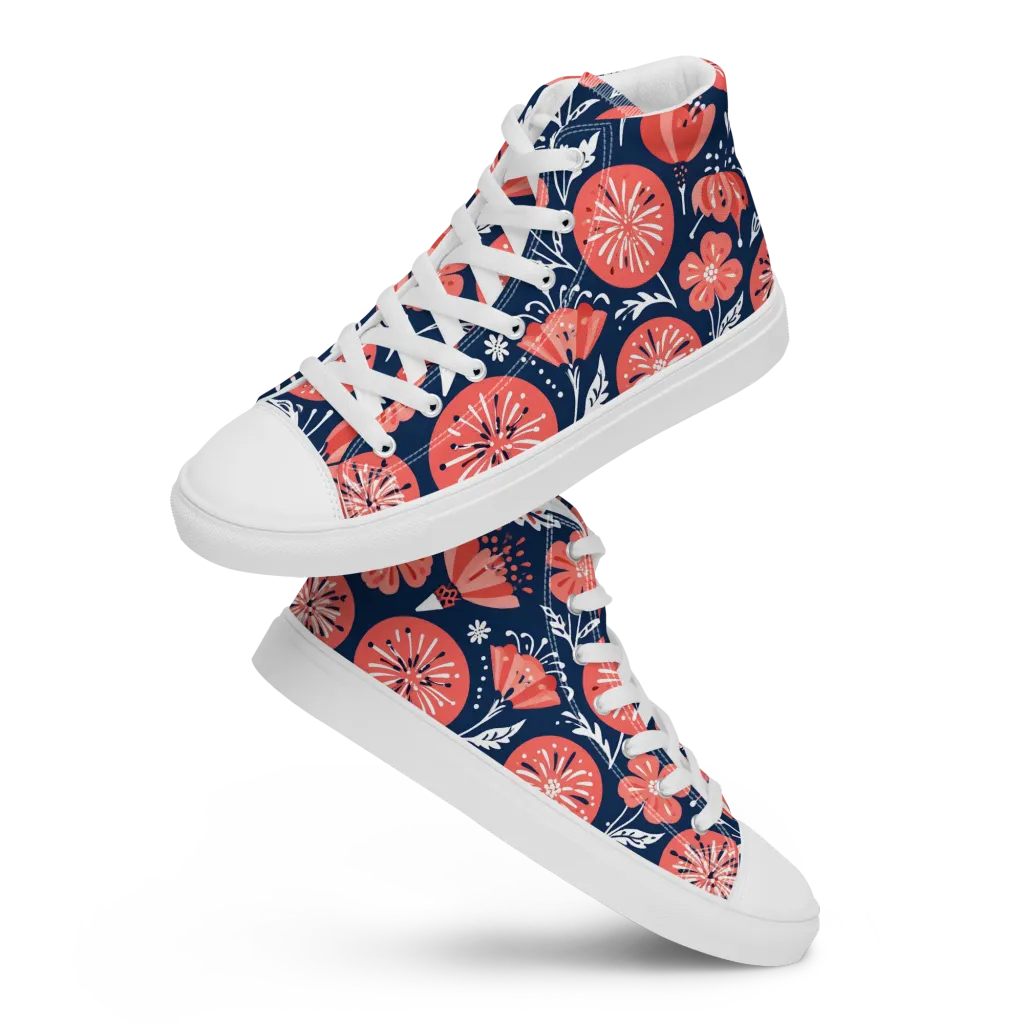 Midnight Bloom on Men's High Top Canvas Shoes — Front