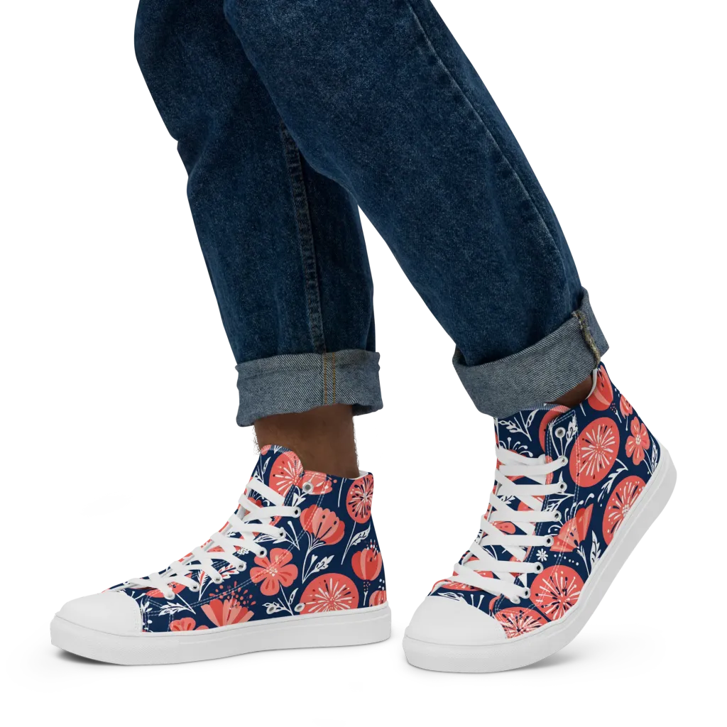 Midnight Bloom on Men's High Top Canvas Shoes — Left