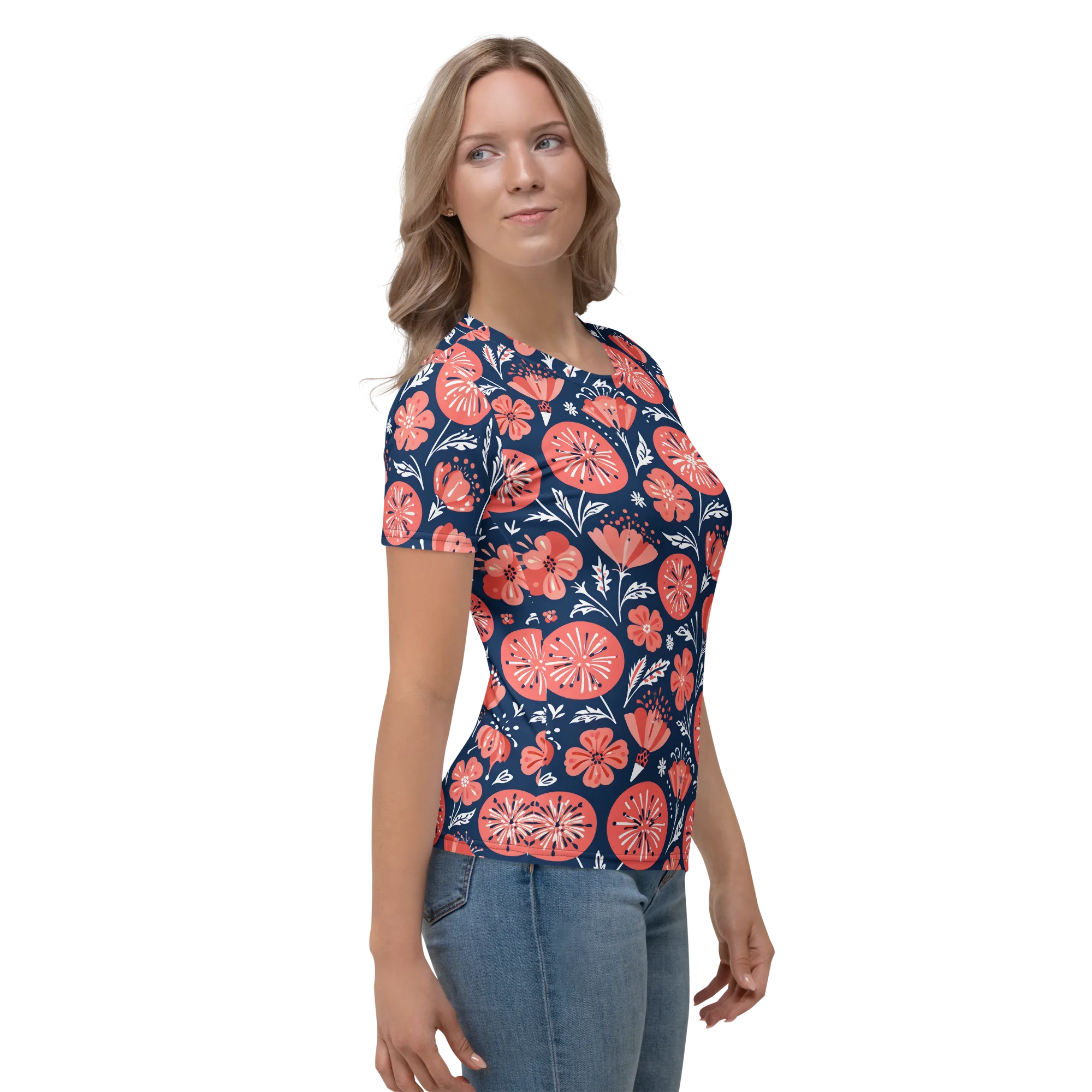 Midnight Bloom on Women's Crew Neck T-Shirt — Right