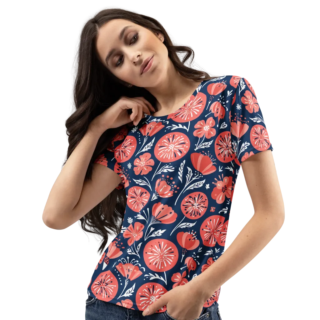 Midnight Bloom on Women's Crew Neck T-Shirt — Left Front