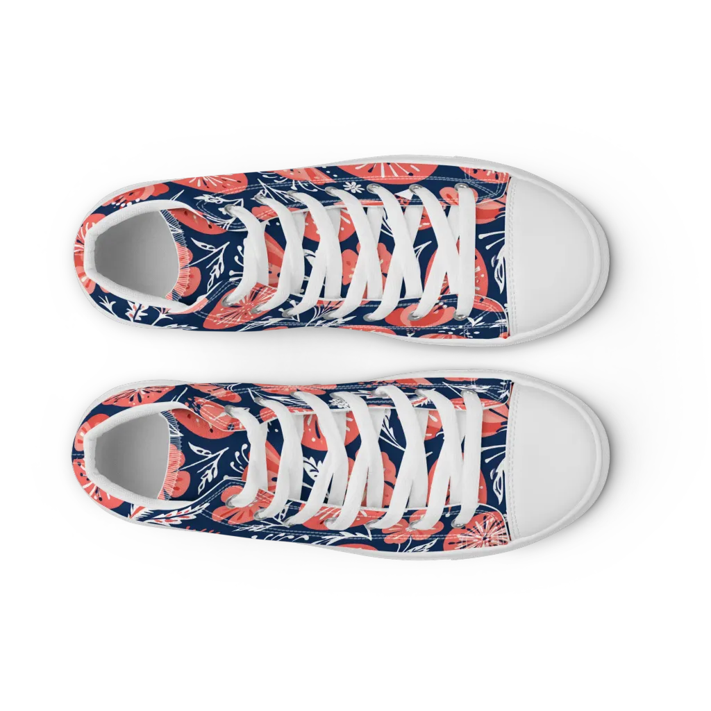 Midnight Bloom on Women's High Top Canvas Shoes — Front