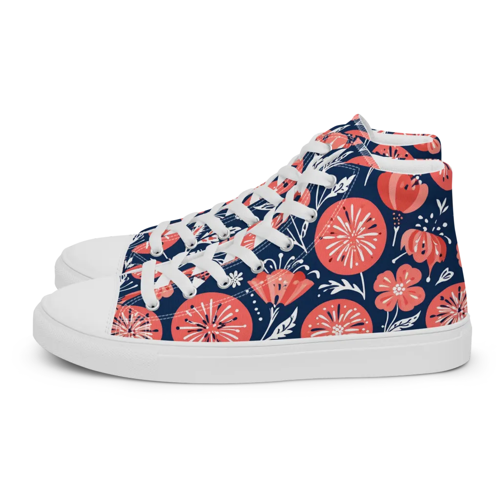 Midnight Bloom on Women's High Top Canvas Shoes — Left