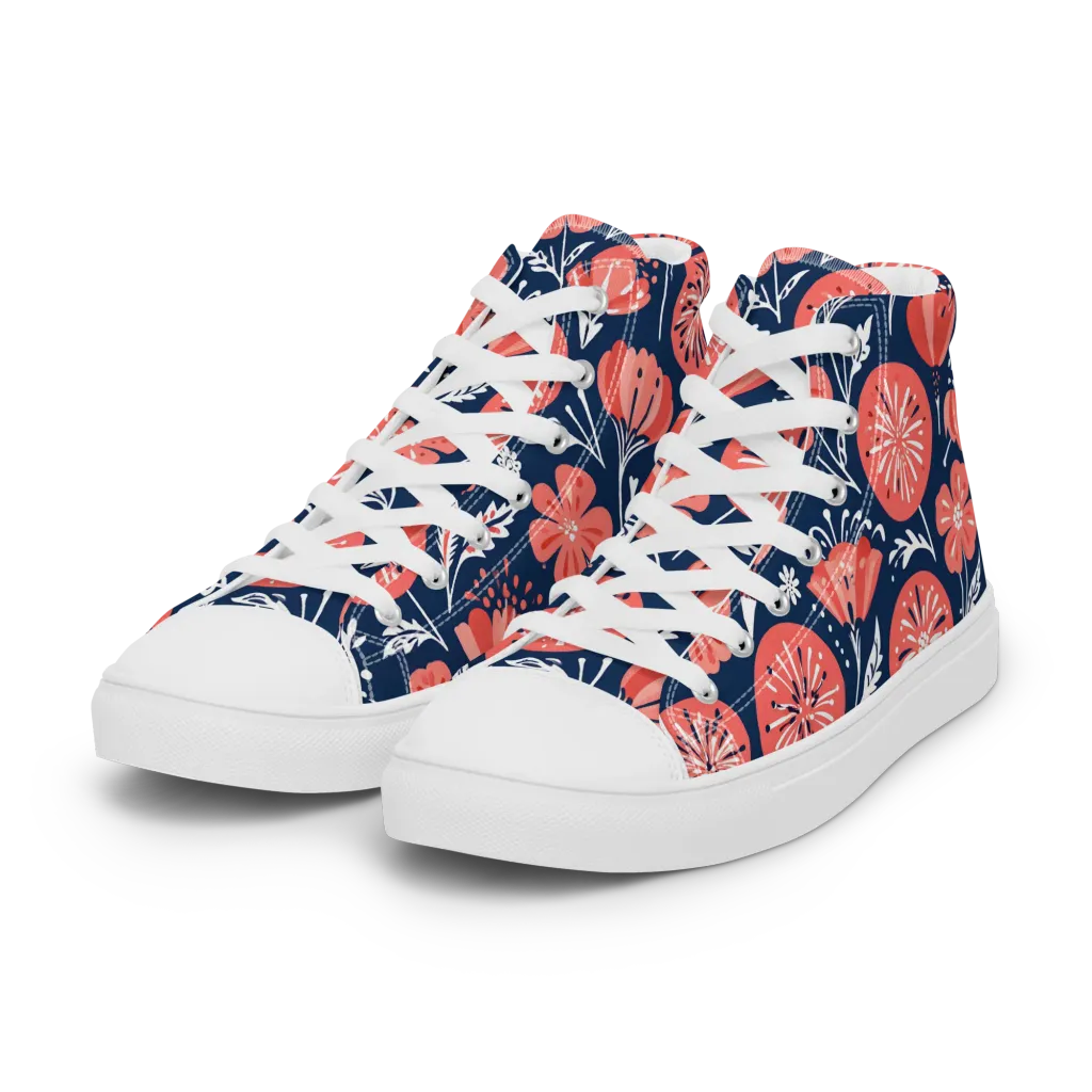 Midnight Bloom on Women's High Top Canvas Shoes — Left Front