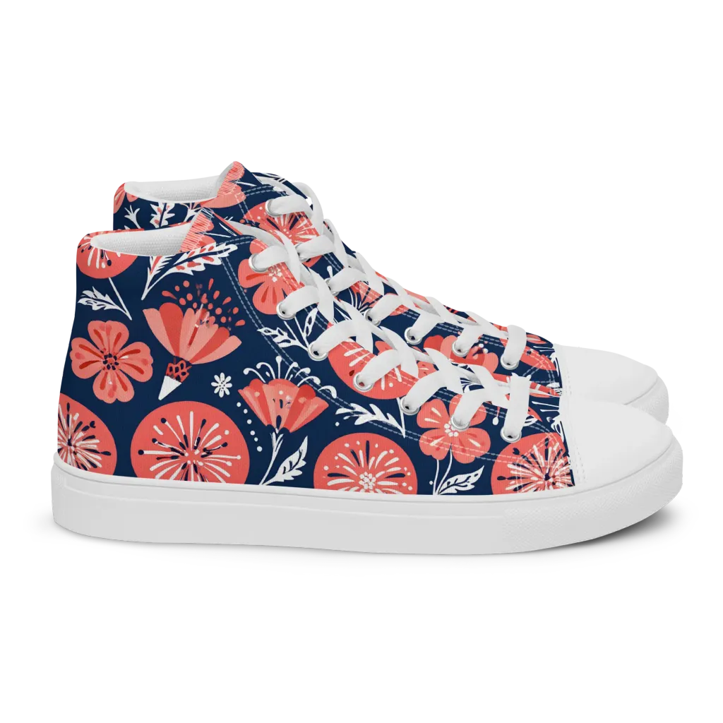 Midnight Bloom on Women's High Top Canvas Shoes — Right