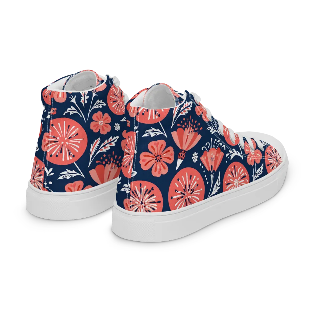 Midnight Bloom on Women's High Top Canvas Shoes — Right Back