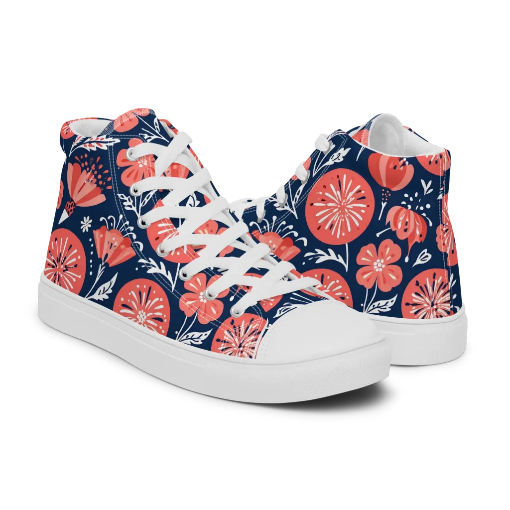 Midnight Bloom on Women's High Top Canvas Shoes — Right