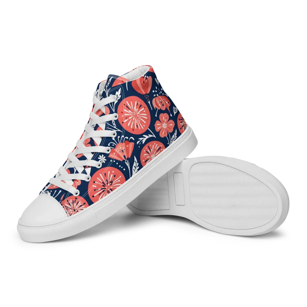 Midnight Bloom on Women's High Top Canvas Shoes — Left