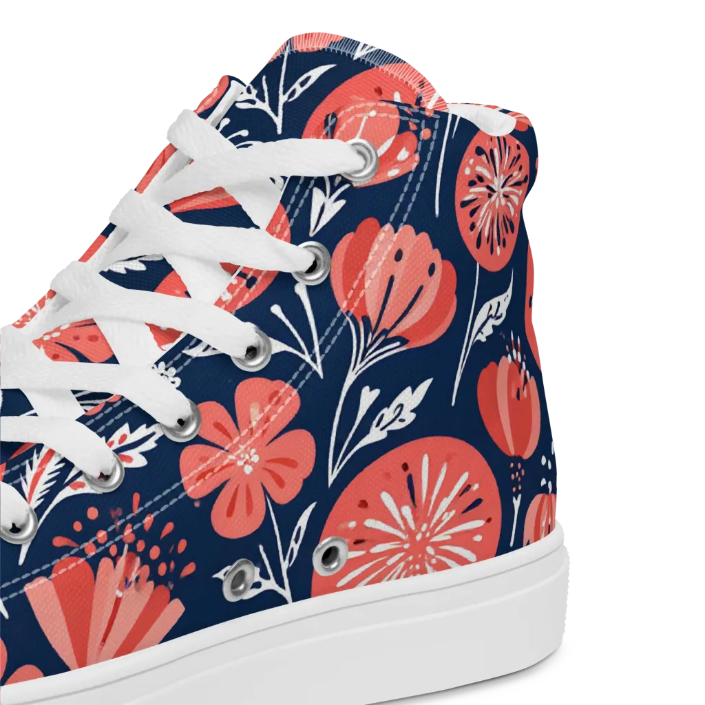 Midnight Bloom on Women's High Top Canvas Shoes — Product details 2