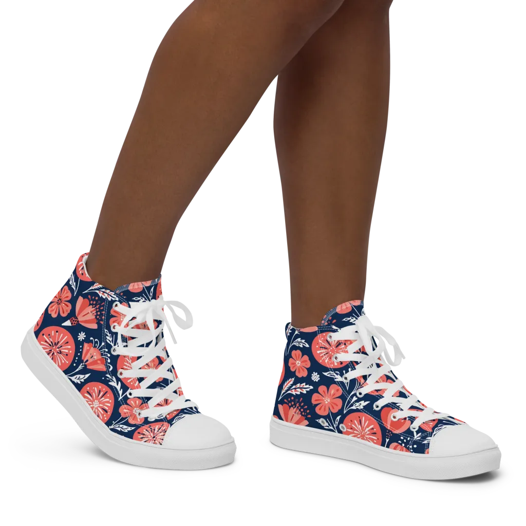 Midnight Bloom on Women's High Top Canvas Shoes — Right