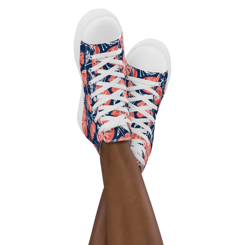 Midnight Bloom on Women's High Top Canvas Shoes — Front