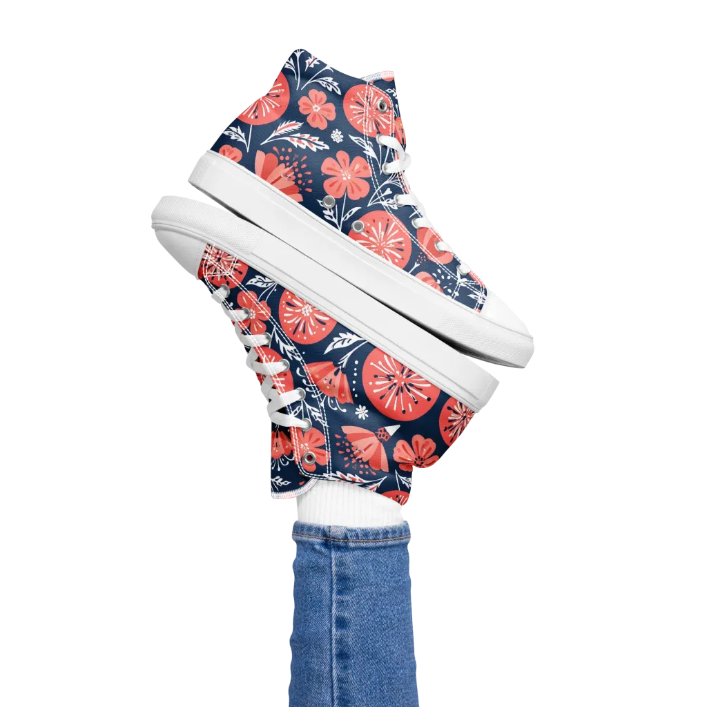 Midnight Bloom on Women's High Top Canvas Shoes — Left