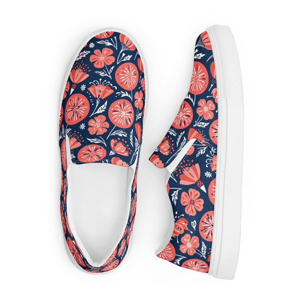 Midnight Bloom on Men's Slip-On Canvas Shoes — Front