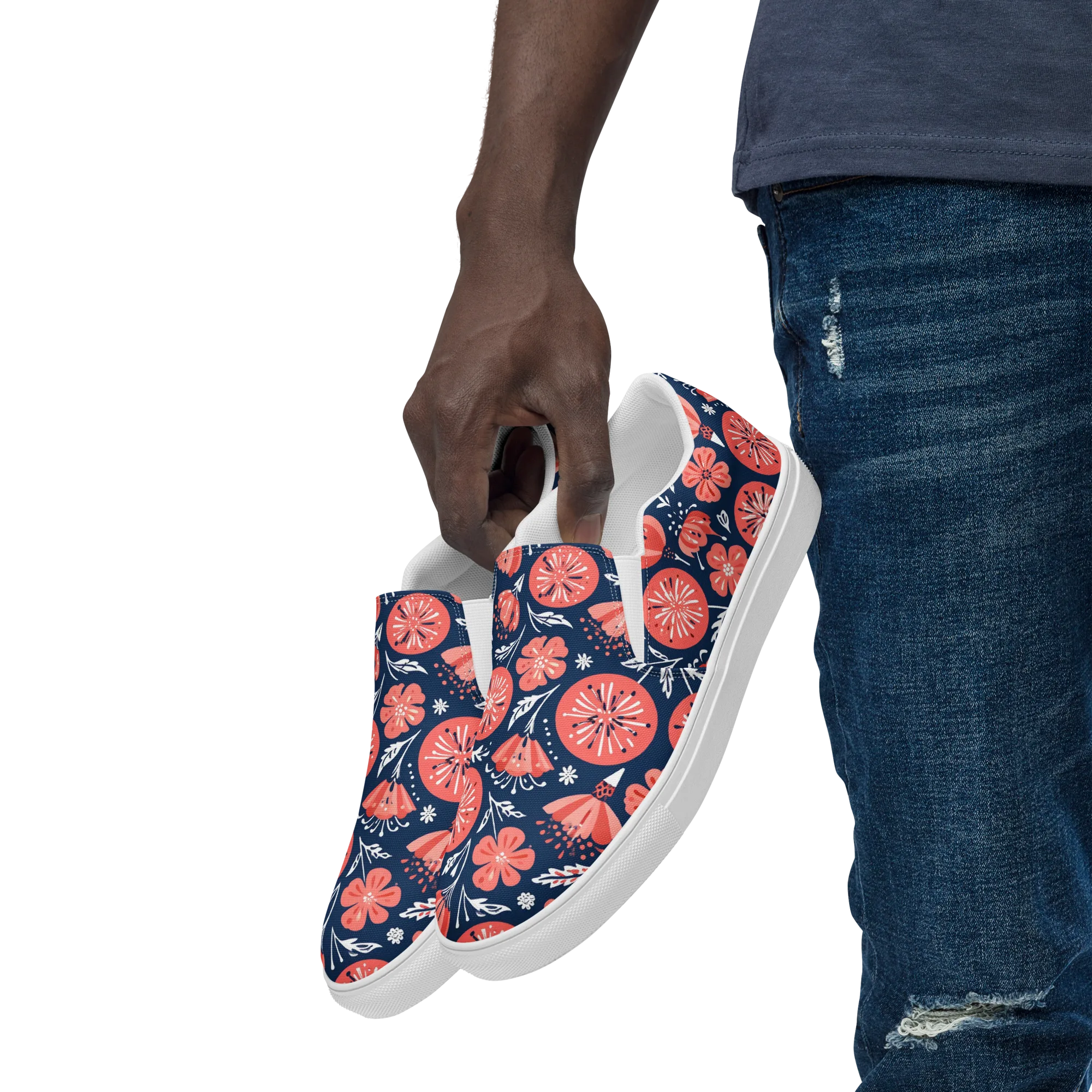 Midnight Bloom on Men's Slip-On Canvas Shoes — Left Front